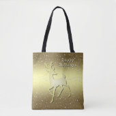 Golden Reindeer Snowy Holiday Tote Bag (Voorkant)