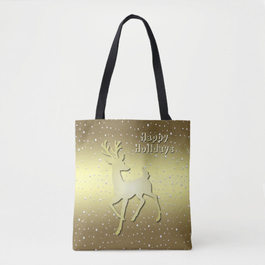 Golden Reindeer Snowy Holiday Tote Bag (Voorkant)