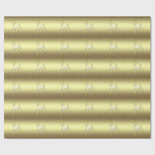 Golden Reindeer Snowy Holiday Wrapping Paper Cadeaupapier (Vlak)