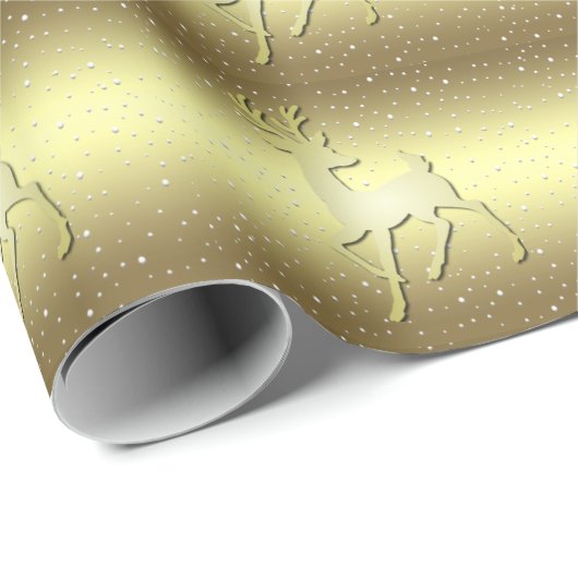 Golden Reindeer Snowy Holiday Wrapping Paper Cadeaupapier (Rol Hoek)