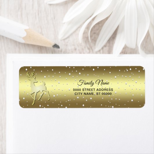 Golden Reindeer Snowy Return Address Label (Insitu)