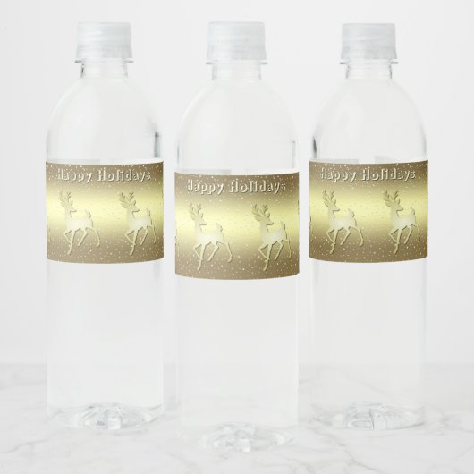 Golden Reindeer Snowy Water Bottle Label Waterfles Etiket (Flessen)