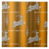 Golden Reindeer Sparkles Kerstmis Tegeltje (Voorkant)