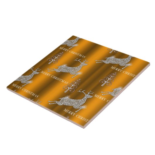 Golden Reindeer Sparkles Kerstmis Tegeltje (Zijkant)