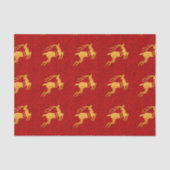 Golden Reindeer Wrapped in Red Damask Tissuepapier (Voorkant)