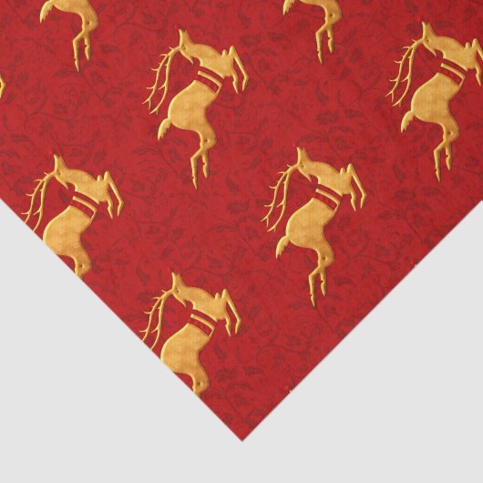 Golden Reindeer Wrapped in Red Damask Tissuepapier (Detail)