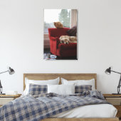 Golden rekhond met gembertabby kat canvas afdruk (Insitu (Slaapkamer))