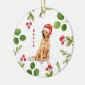 Golden rekhond met Santa Hat Keramisch Ornament (Links)
