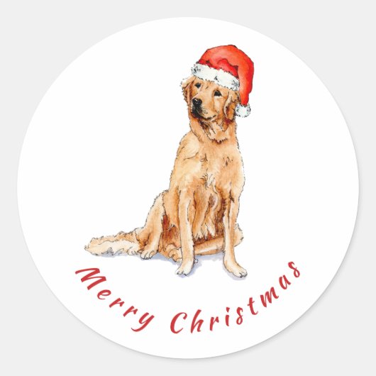 Golden rekhond met Santa hat Ronde Sticker (Voorkant)