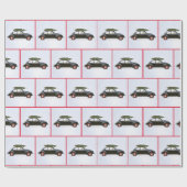 Golden rekwieg in oude auto met kerstboom cadeaupapier (Vlak)