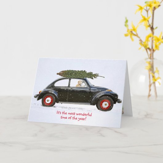 Golden rekwieg in oude auto met vakantieboom kaart (Gele Bloem)