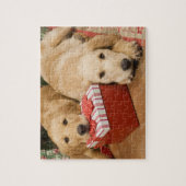 Golden rekwieg puppies met kerstcadeau legpuzzel (Verticaal)
