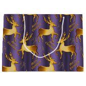 Golden Rendier Glittery Paarse Kerstmis Groot Cadeauzakje (Voorkant)