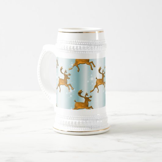 Golden rendier loopt over ijskast bierpul (Voorkant links)