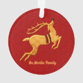 Golden rendier met Holiday Red en Groen Ornament (achterkant)