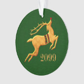 Golden rendier met Holiday Red en Groen Ornament (voorkant)