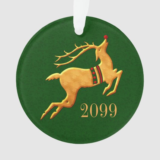 Golden rendier met Holiday Red en Groen Ornament (voorkant)