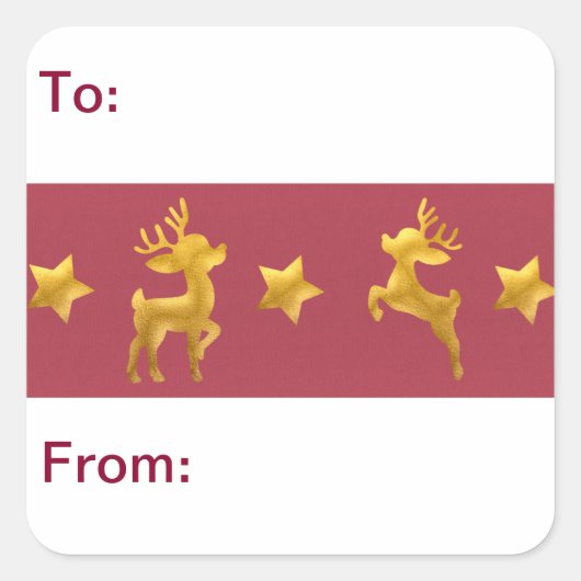Golden rendier op rood papier tot vierkante sticker (Voorkant)