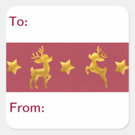 Golden rendier op rood papier tot vierkante sticker