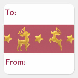 Golden rendier op rood papier tot vierkante sticker