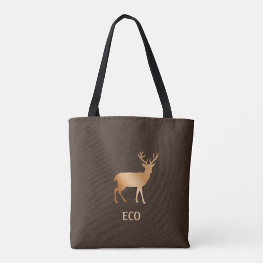 Golden rendieren op donkerbruin tote bag (Achterkant)