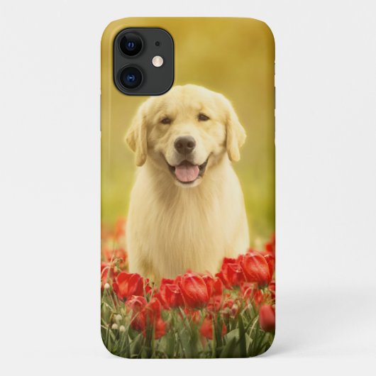 Golden Retirever in Red Flowers Case-Mate iPhone Case (Achterkant)