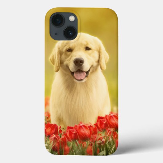 Golden Retirever in Red Flowers Case-Mate iPhone Case (Achterkant)