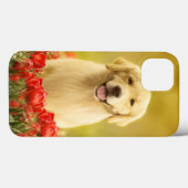 Golden Retirever in Red Flowers Case-Mate iPhone Case (Achterkant (horizontaal))