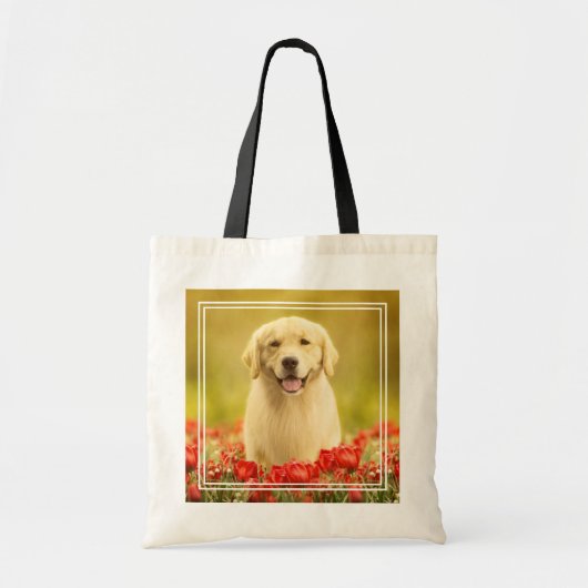 Golden Retirever in Red Flowers Tote Bag (Voorkant)