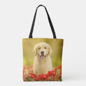 Golden Retirever in Red Flowers Tote Bag (Achterkant)