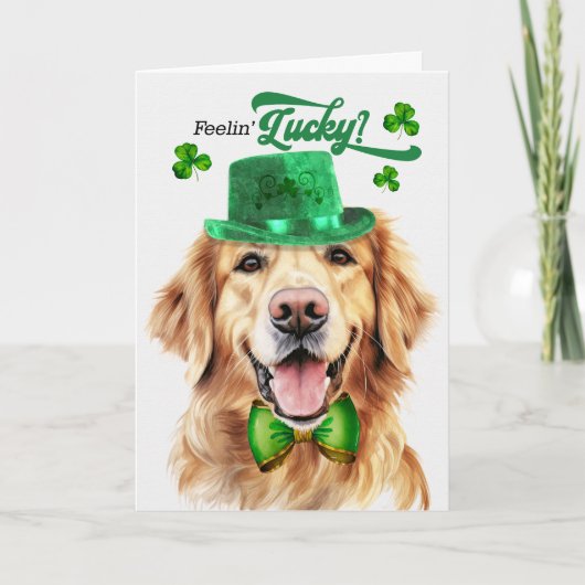 Golden Retreiver Dog Lucky St Patrick's Day Feestdagen Kaart (Voorkant)