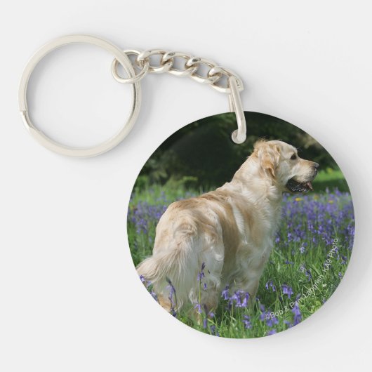Golden Retreiver in Flowers Sleutelhanger (Voorkant)