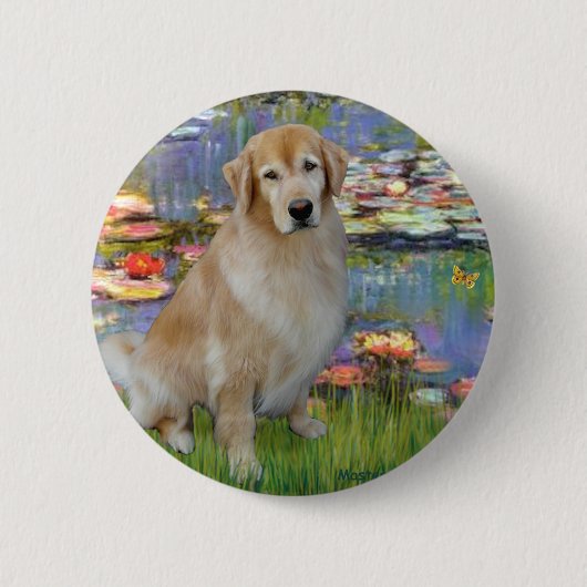 Golden Retriever #10 - Lelies #2 Ronde Button 5,7 Cm (Voorkant)