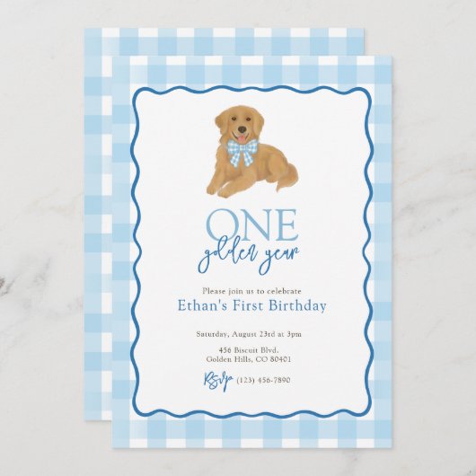 Golden Retriever 1 Gouden Jaar Eerste Verjaardag Kaart (Voorkant / Achterkant)