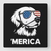 Golden Retriever 4 juli Verenigde Staten Vierkante Klok (Voorkant)