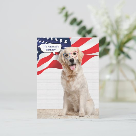 Golden Retriever 4e juli Briefkaart (Staand voorkant)