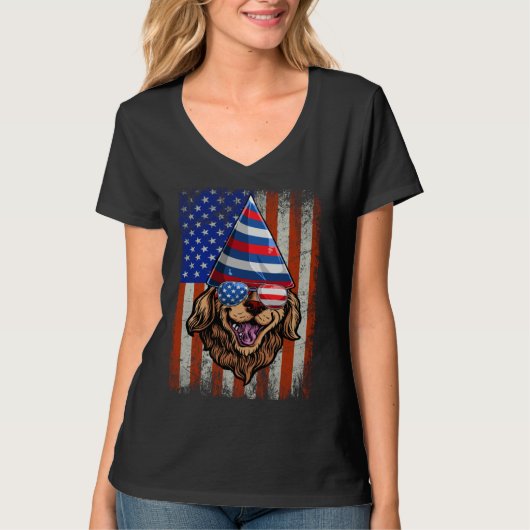 Golden Retriever 4th of July Flag American Sunglas T-shirt (Voorkant)