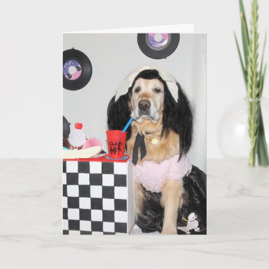 Golden Retriever 50's Girl Verjaardag Kaart (Voorkant)