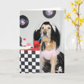 Golden Retriever 50's Girl Verjaardag Kaart (Gele Bloem)