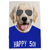 Golden Retriever 50th Birthday Medium Gift Bag Cadeauzakje (Voorkant)