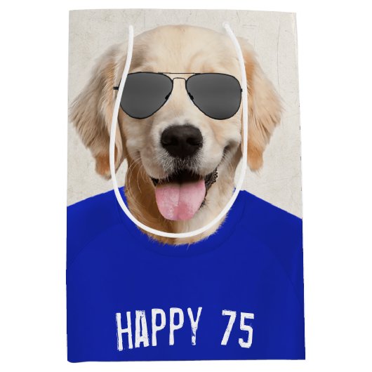 Golden Retriever 75th Birthday Medium Gift Bag Medium Cadeauzakje (Voorkant)