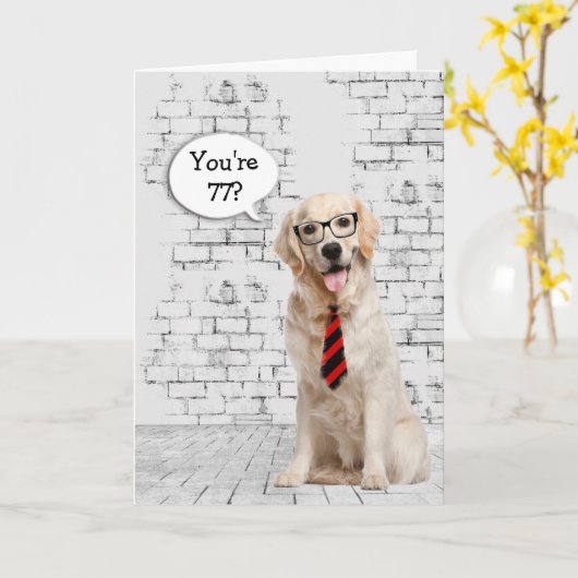 Golden Retriever 77th Birthday Humor Kaart (Gele Bloem)