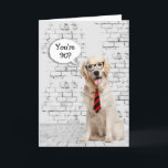 Golden Retriever 90th Birthday Humor Kaart<br><div class="desc">Golden rekwieg met spraakbubbel,  gestreepte stropdas en bril op baksteen voor 90ste verjaardag. De leeftijd kan worden gewijzigd.</div>