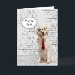 Golden Retriever 90th Birthday Humor Kaart<br><div class="desc">Golden rekwieg met spraakbubbel,  gestreepte stropdas en bril op baksteen voor 90ste verjaardag. De leeftijd kan worden gewijzigd.</div>