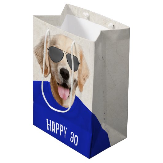 Golden Retriever 90th Birthday Medium Gift Bag Medium Cadeauzakje (Voorkant Gekanteld)