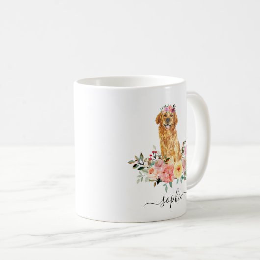 Golden Retriever - Aangepaste Floral Coffee-Mok Koffiemok (Voorkant rechts)