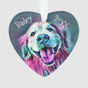Golden Retriever Aangepaste naam Jaar Neon Kerstmi Ornament