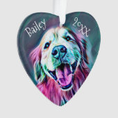 Golden Retriever Aangepaste naam Jaar Neon Kerstmi Ornament (voorkant)