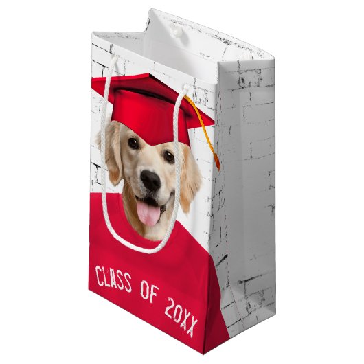 Golden Retriever Afstuderen met rood Pet Klein Cadeauzakje (Voorkant Gekanteld)