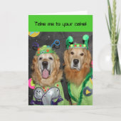 Golden Retriever Aliens Verjaardag Kaart (Voorkant)